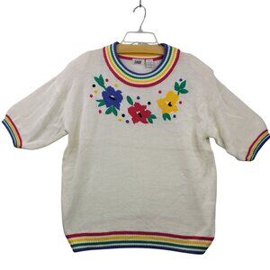 Vintage Lucia Handcrafted Floral Knit Pullover Sweater XL